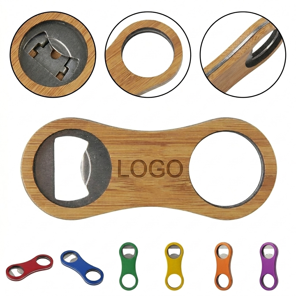 Bamboo Stripe Bottle Opener with Stainless Steel Insert and Hanging Hole