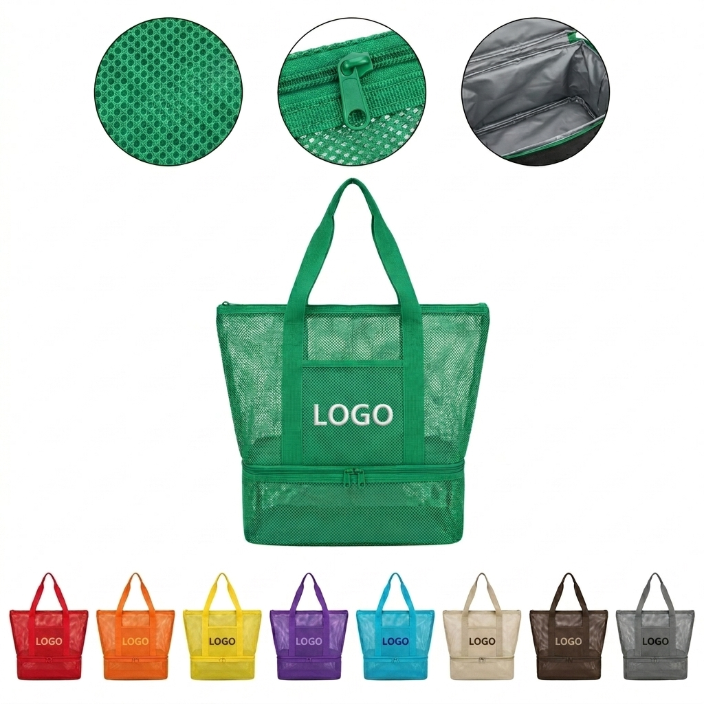 Waterproof Insulated Beach Tote Bag with Detachable Can Cooler and Multiple Pockets