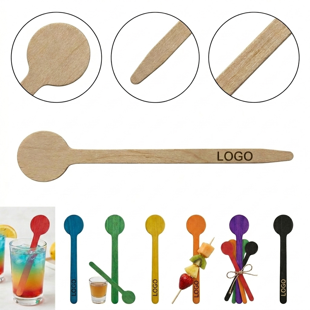 Restaurant-Grade Wooden Stirring Sticks with Round Top for Burgers & Cocktails