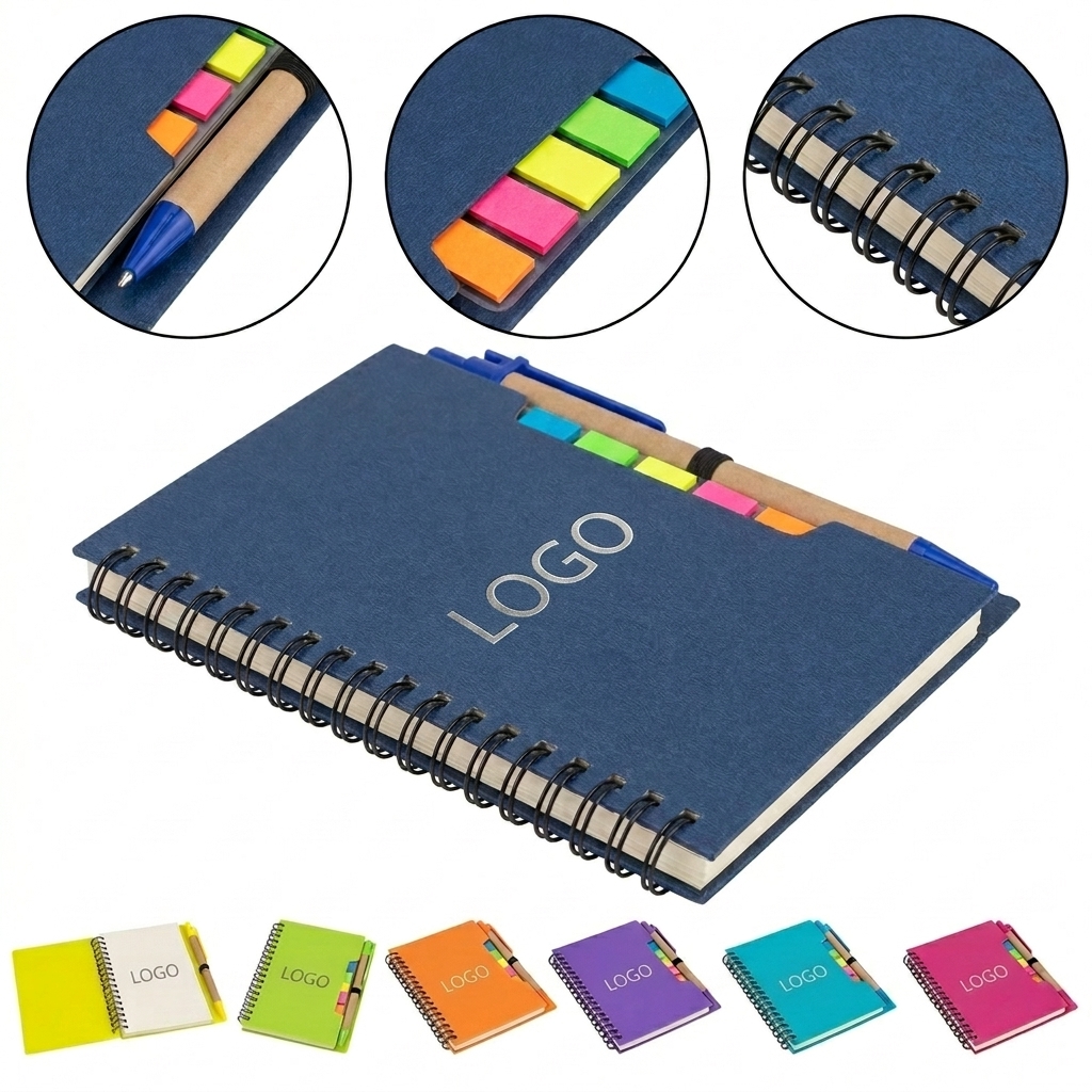 Assorted Color Spiral Notebook with Sticky Notes for On-the-Go Notes