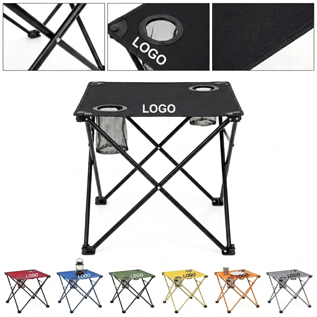 Portable X-Frame Beach Table with Dual Cup Holders, Holds 30lbs
