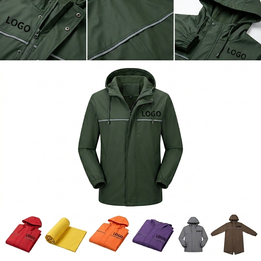 Dark Green Reflective Rain Jacket