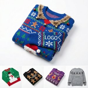 Festive Elastic Polyester Ugly Christmas Sweater with Holiday Patterns