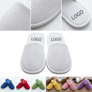 Custom Logo Waffle Ribbon Hotel Slippers with Printing
