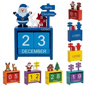 Colorful Wooden Perpetual Calendar with Flip Blocks